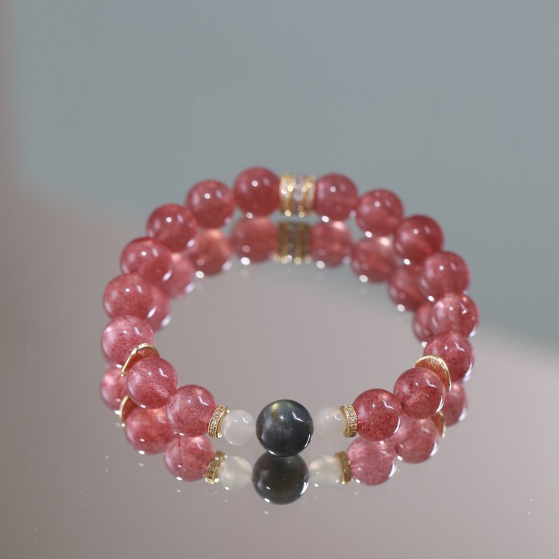 Original pure natural strawberry crystal bracelet with white moonstone crystal peach blossom bracelet for women - Bracelets - Crystal Red