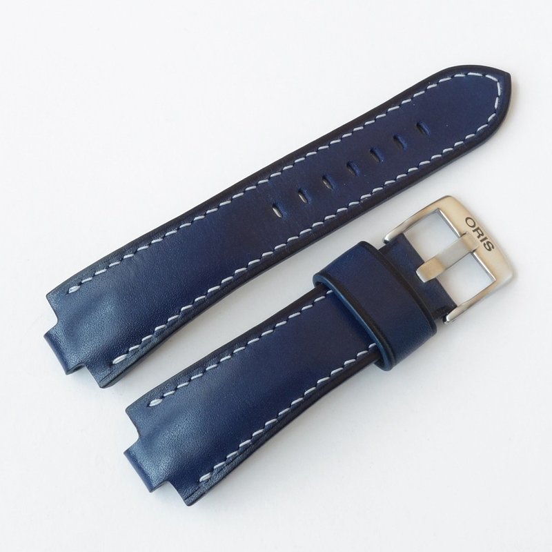 Blue Watch Strap for ORIS Aquis, genuine leather watchband - สายนาฬิกา - หนังแท้ สีน้ำเงิน