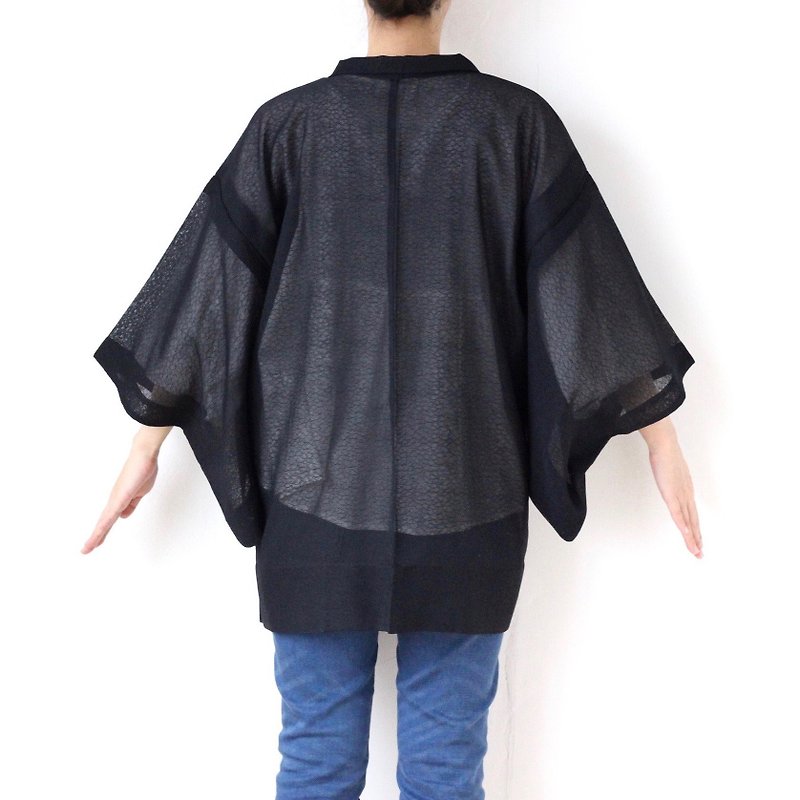 summer kimono, traditional kimono, authentic kimono, haori jacket /3963 - เสื้อแจ็คเก็ต - เส้นใยสังเคราะห์ สีดำ