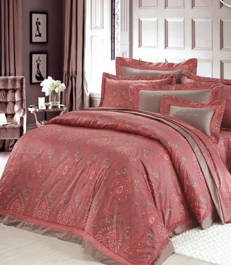 【R811】100% Cotton Combed 60s, Fitted Sheet and Sham Sets - เครื่องนอน - ผ้าฝ้าย/ผ้าลินิน สีแดง