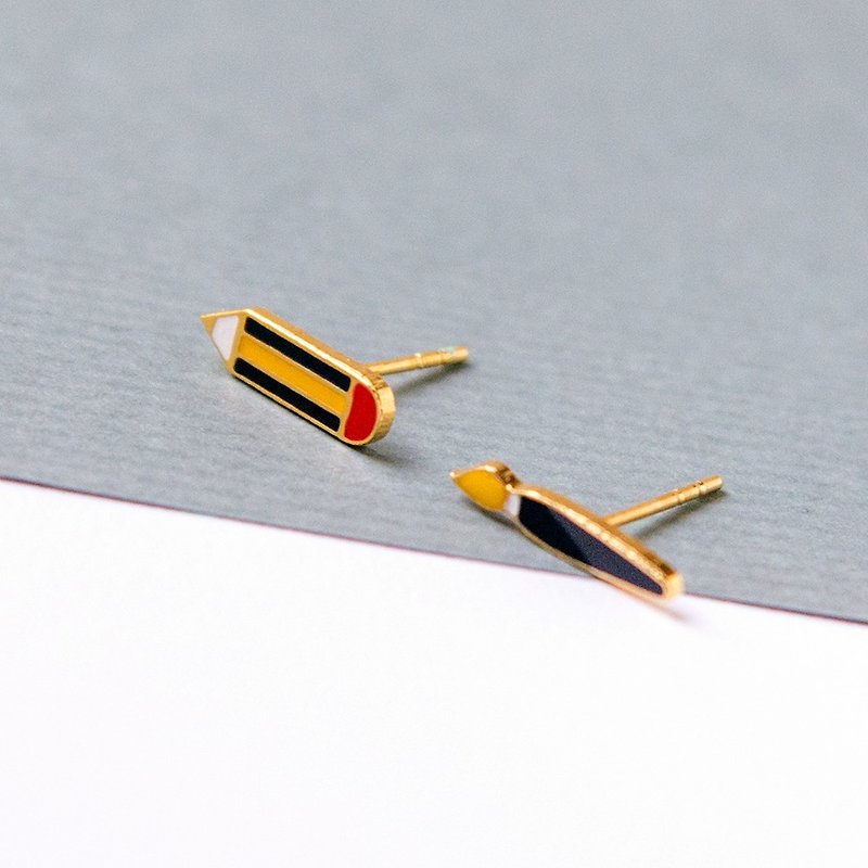 Capture inspiration | Hand-made earrings with small brushes for ears - Earrings & Clip-ons - Enamel Yellow