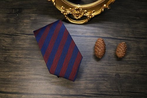 壞紳士 紅藍條紋真絲領帶/英倫窄版簡約necktie