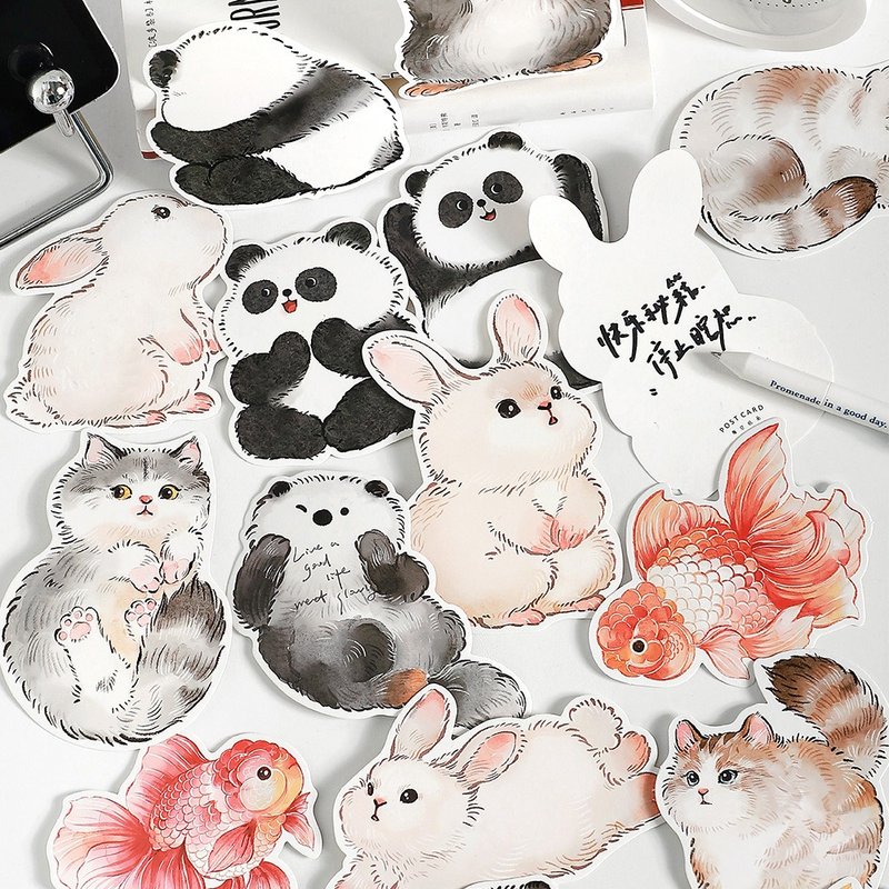 InfeelMe Warm and Round Series Cute Animals High Quality White Card Shaped Postcards 15 Pieces - การ์ด/โปสการ์ด - กระดาษ 