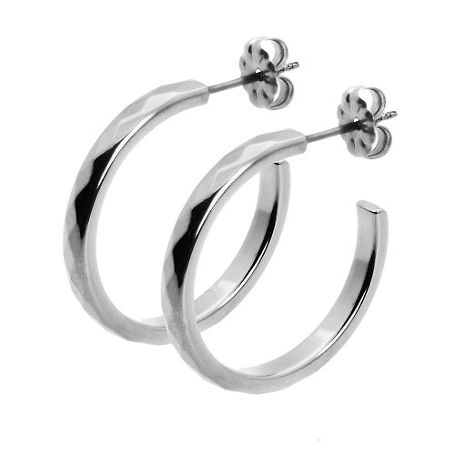 TiMISA 純鈦飾品 格緻真愛 細版 純鈦耳環一對 雙色可混搭贈鈦貼兩入