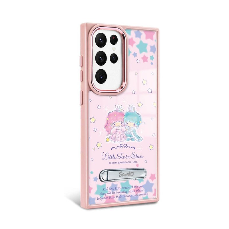 Sanrio S24/S23 series military standard anti-fall aluminum alloy lens frame stand-Starlight Twin Star-Pink Frame - Phone Cases - Other Materials Multicolor