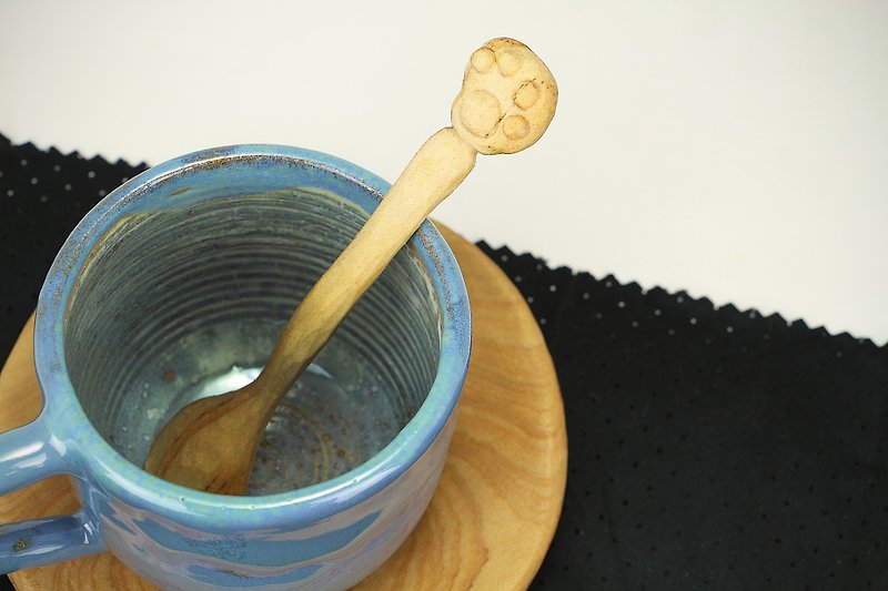Cat Meat Ball Small Wooden Spoon--Stirring Spoon--Woodcut--Handmade-- - ช้อนส้อม - ไม้ สีนำ้ตาล