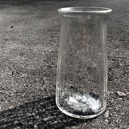 臺灣玻璃舘 透明冰裂紋簡約瓶3 手作玻璃杯 純手工吹製