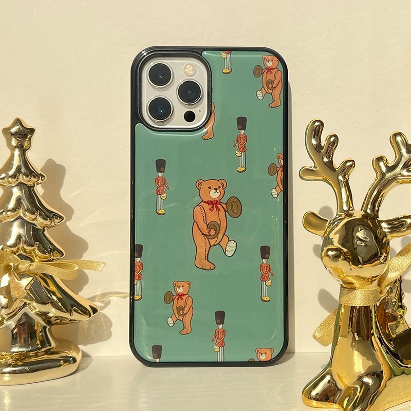 【Christmas Package】 Marching Teddy: Christmas Green Phone Case - Phone Cases - Rubber 