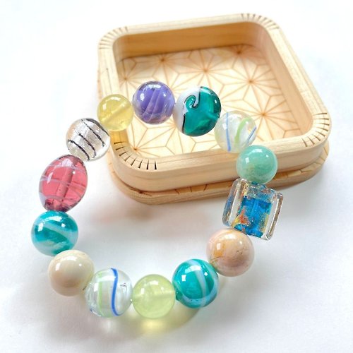 Hoshino Jewelry Kan 琉璃珠手串/琉璃珠葡萄晶/天然/水晶手鏈/能量石/原生態042802
