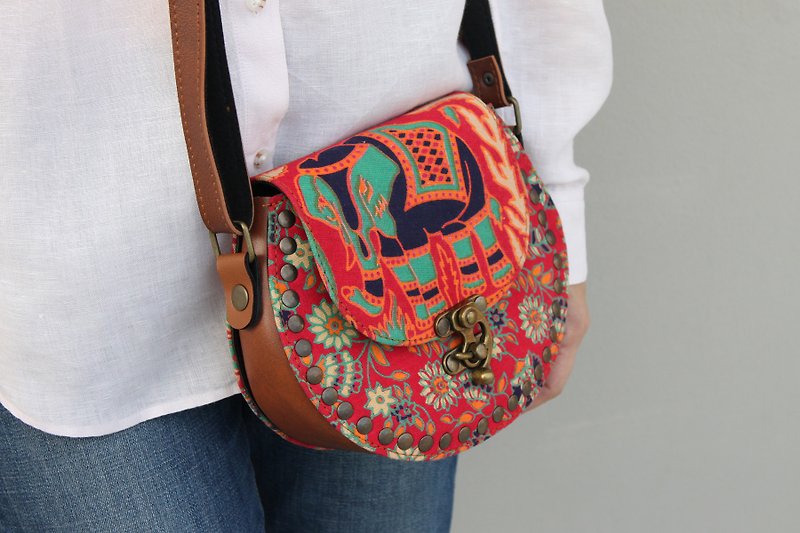Bohemian Cross Body Bag Sling Bag Canvas Leather Studded Bag - Messenger Bags & Sling Bags - Cotton & Hemp Multicolor