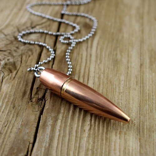 Distressed Bullet Pendant Rustic Copper 18 Ball Chain Necklace