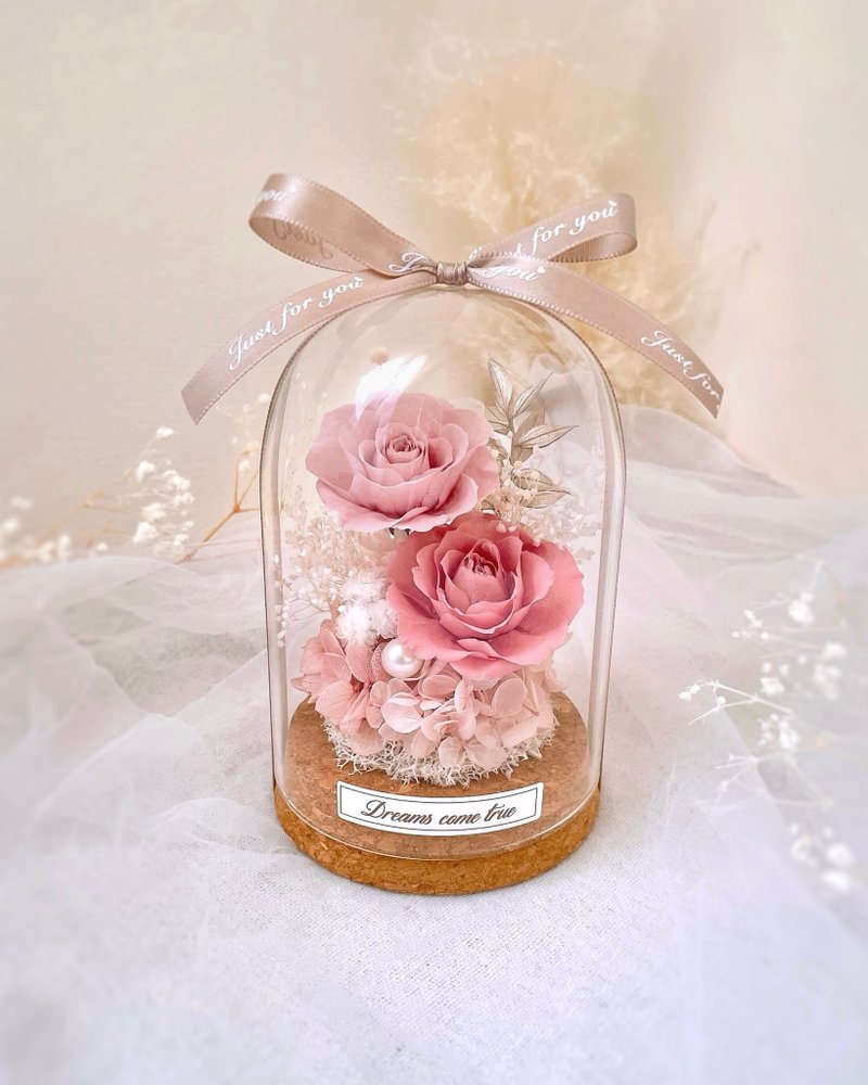 Preserved flower glass cup - Romantic pink l Preserved flower glass cup Japanese rose dried flower cup - Dried Flowers & Bouquets - Plants & Flowers Pink