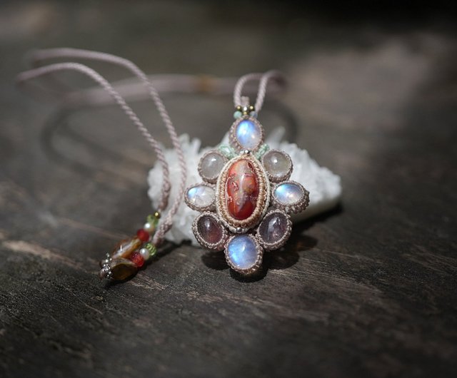 お花☆立体 カンテラオパール マクラメネックレス2114 - ショップ