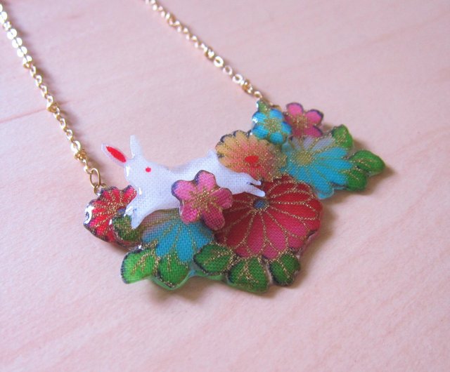 左バニー 第二の利用アクセサリー アクセサリー布 小さな白いウサギのネックレス手作りのペア ショップ Js2nd チョーカー Pinkoi