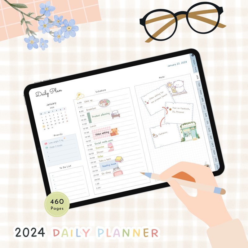 2024 Daily Planner | Goodnotes | Minimal Planner | iPad Planner | Blue Planner - 電子手帳及素材 - 其他材質 