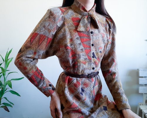 リバティ ロンドン 花柄 ヴィンテージドレス 1970s （CHECK&STRIPE 
