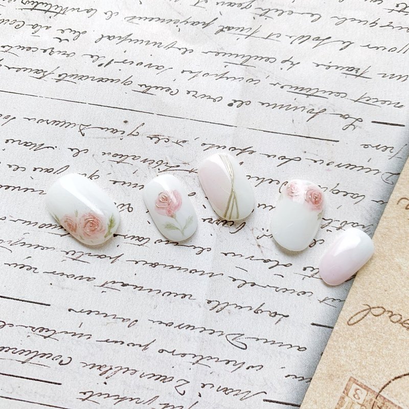 Water-dyed rose nail patch/wearing nail/custom nail patch NA 43 - ยาทาเล็บ - วัสดุอื่นๆ ขาว