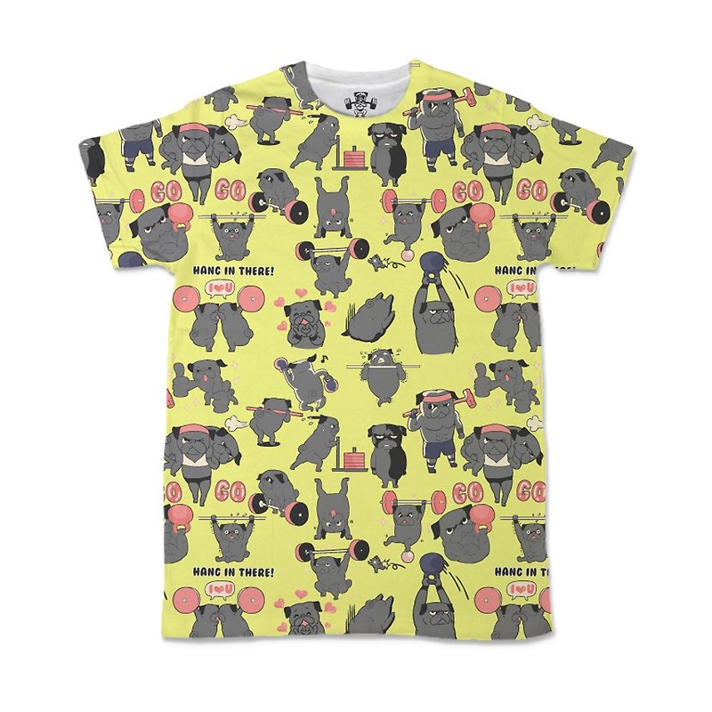 PUG Life • Black Pug Crossfit • Unisex T-shirt - เสื้อยืดผู้ชาย - ผ้าฝ้าย/ผ้าลินิน สีเหลือง