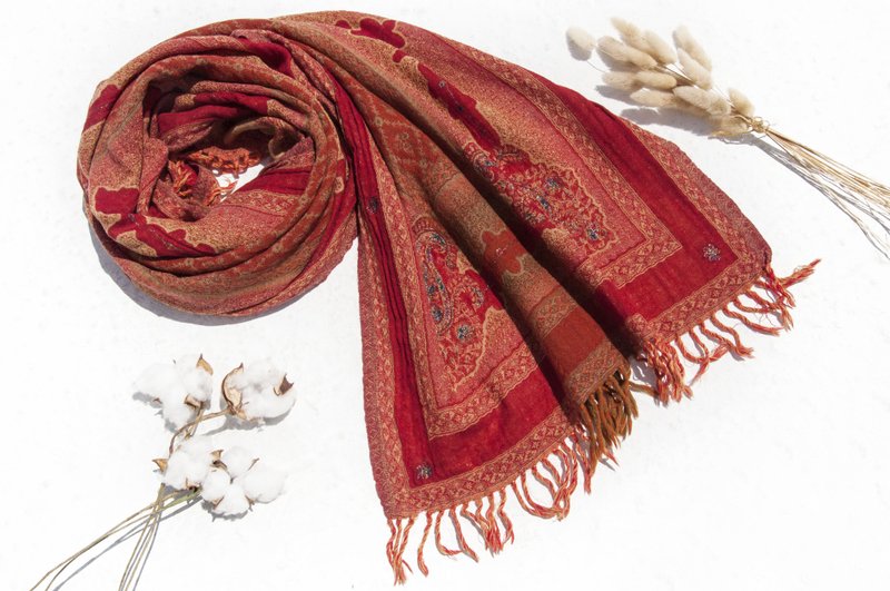 保暖毛毯 水煮羊毛披肩/針織圍巾/刺繡圍巾/羊絨披巾/喀什米爾Cashmere 聖誕節禮物 交換禮物 母親節 父親節-花 - 圍巾/披肩 - 羊毛 多色