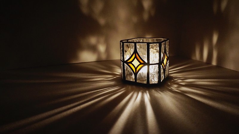 Light Box-Diamond Orange Candle Holder Container Glass Inlay - Candles & Candle Holders - Glass Orange