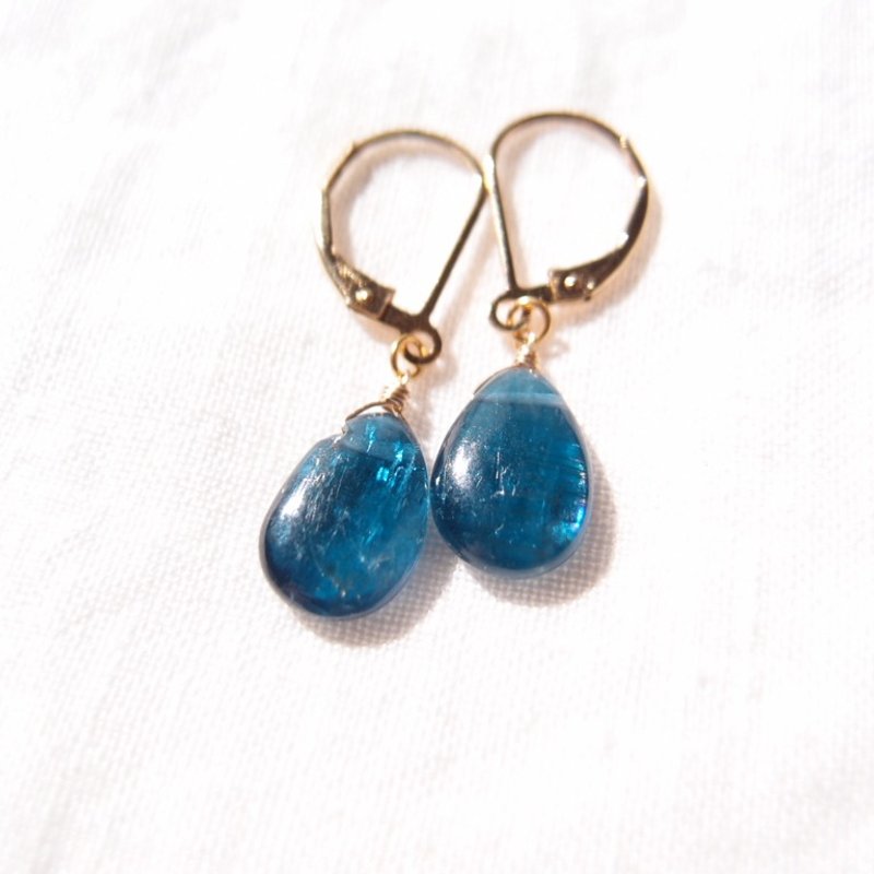 【K14gf】Deep Blue Kyanite Drop Earrings ディープブルーカイヤナイト 雫ピアス M - 耳環/耳夾/耳骨夾 - 寶石 藍色