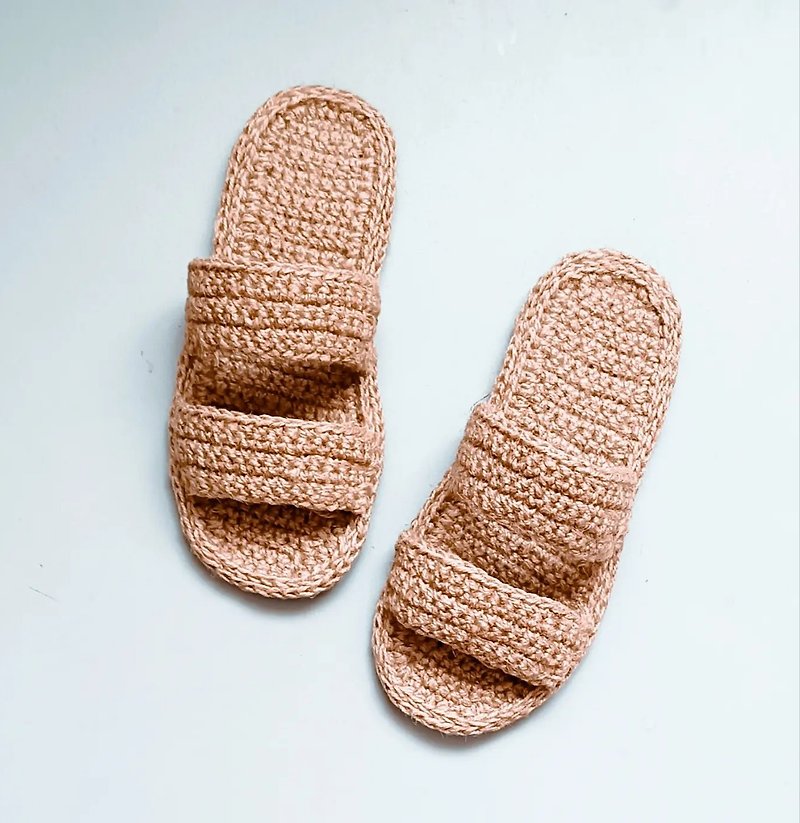 Rope sandals Eco beach slippers strappy shoes Christmas Gift Wrapping - รองเท้าแตะในบ้าน - ผ้าฝ้าย/ผ้าลินิน สีทอง