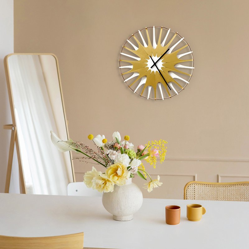 Neuron - contemporary organic white / gold silent wall clock - Clocks - Wood Gold