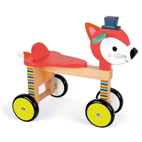 童趣生活館 法國Janod 經典設計木玩-寶寶小狐滑車