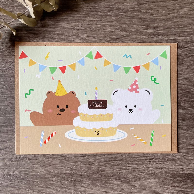 #33 _smallthings 白丸和可可一起慶祝生日(粉綠) - 卡片/明信片 - 紙 綠色