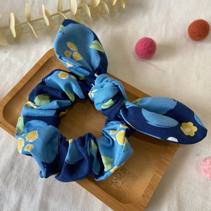 Scrunchie/Rabbit Ears Scrunchie/Hair Bundle/Tea Garden-Blue - เครื่องประดับผม - ผ้าฝ้าย/ผ้าลินิน สีน้ำเงิน