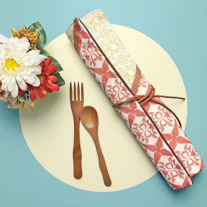 【客製化禮物】兩用餐具環保收納袋 交織窗花系列-2 餐墊 餐具包 - 餐桌布/餐墊 - 棉．麻 