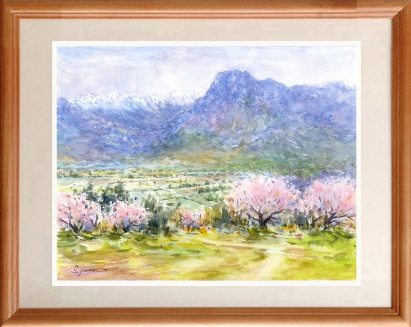 水彩画原画　安曇野の春 - 海報/掛畫/掛布 - 紙 粉紅色