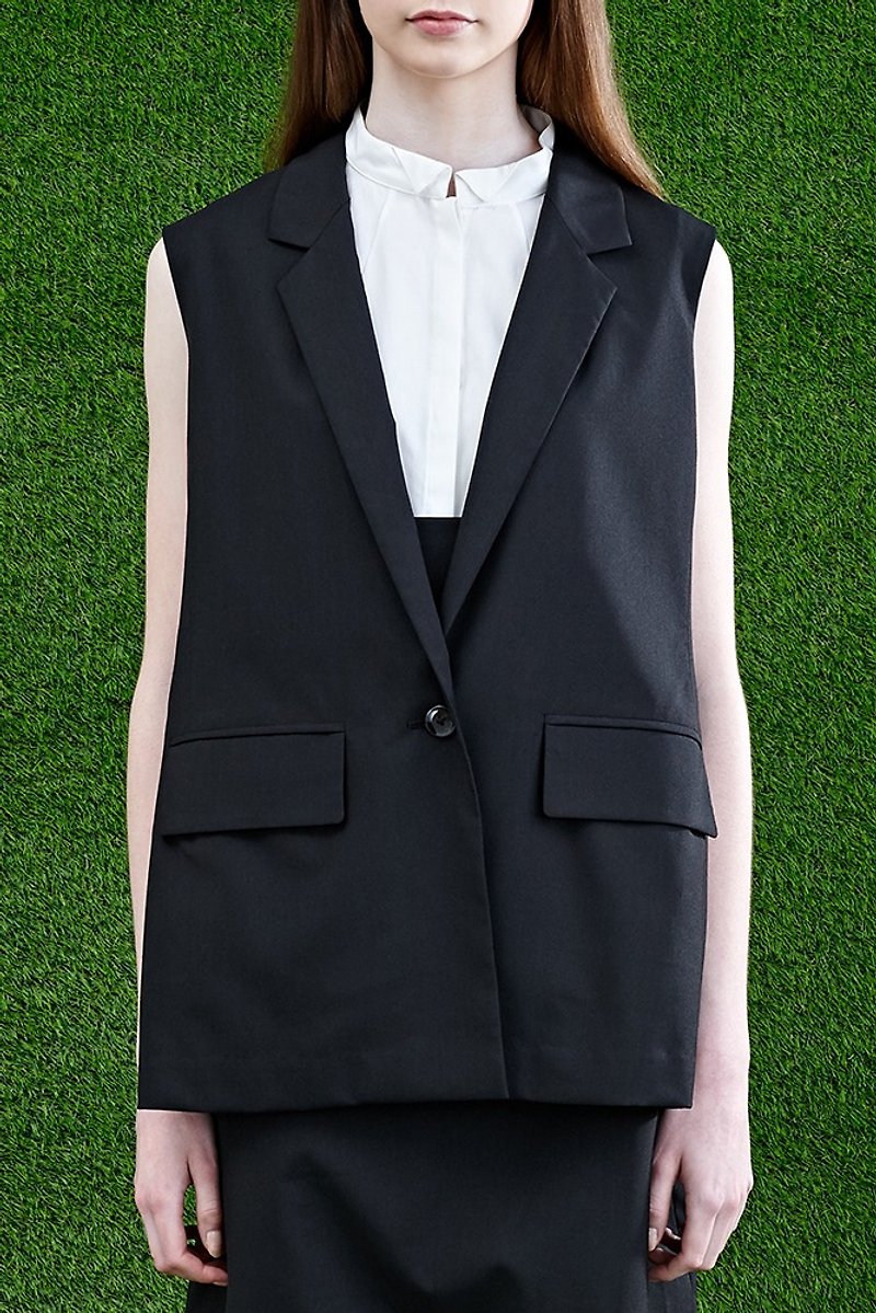 Black sleeveless split blazer - เสื้อแจ็คเก็ต - วัสดุอื่นๆ สีดำ