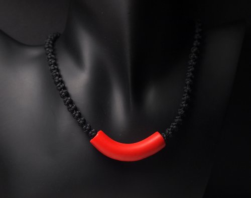 純設計 Sumi Design # SD008 大紅彎管老琉璃珠繩編項鍊