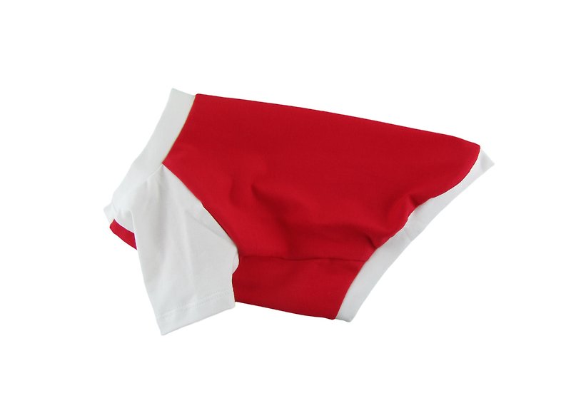 Red & White Contrasting Raglan Sleeves 95 Cotton/5 Spandex Jersey Dog Tee - 寵物衣服 - 其他材質 紅色