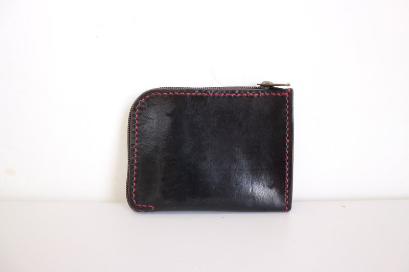 L-shaped zipper coin purse - Coin Purses - Genuine Leather Black