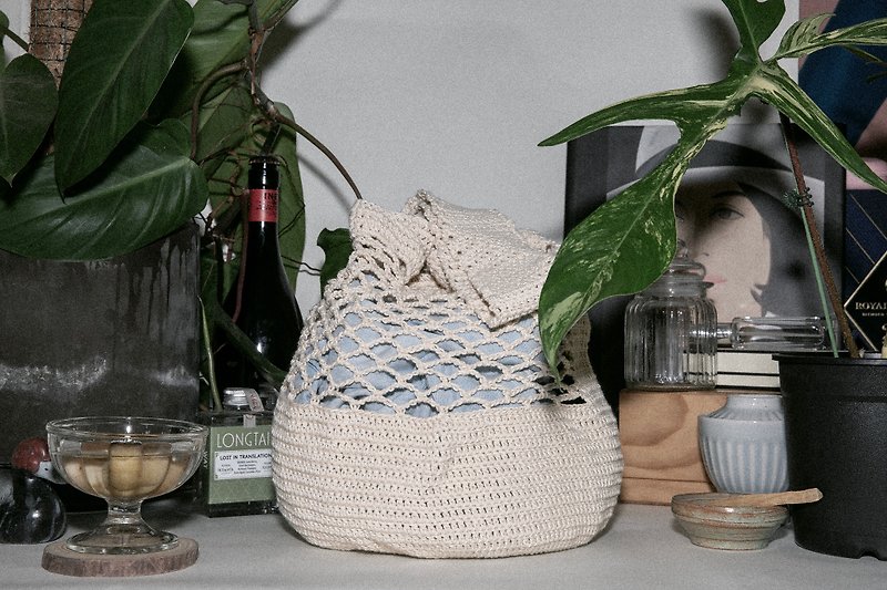 Crochet large-capacity handbag/off-white/Net:L/SDODIO studio - กระเป๋าถือ - ผ้าฝ้าย/ผ้าลินิน ขาว