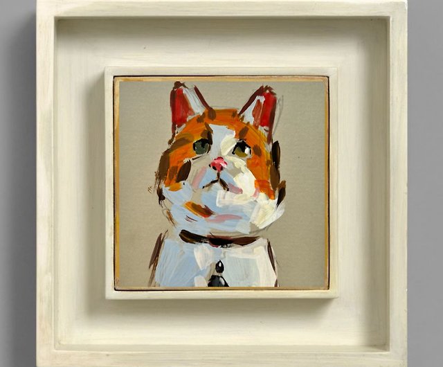 猫の絵 オリジナルの動物のアートアクリルアクリル画の小さなアート
