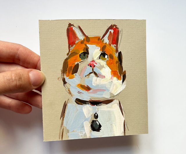 猫の絵 オリジナルの動物のアートアクリルアクリル画の小さなアート 