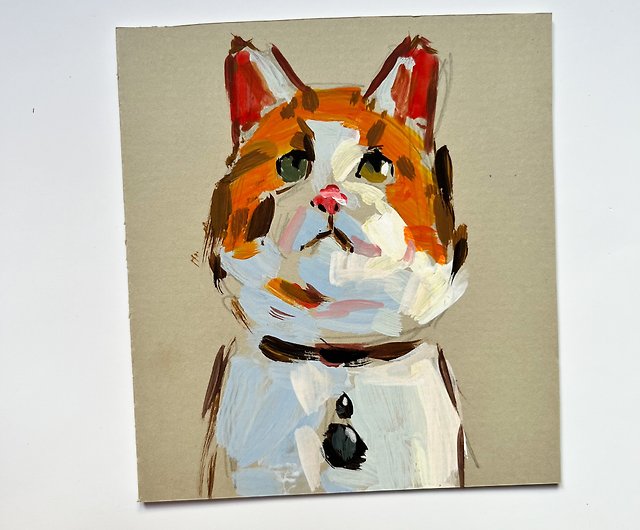 猫の絵 オリジナルの動物のアートアクリルアクリル画の小さなアート 