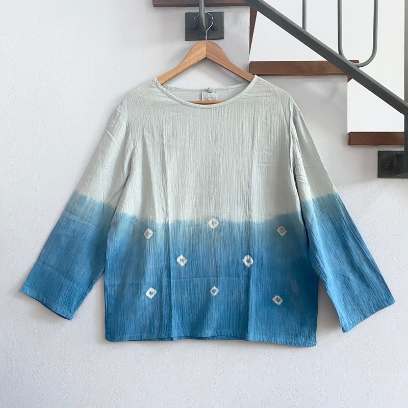 landscape no.3 long-sleeve shirt / natural dye / 100% cotton - Women's Tops - Cotton & Hemp Multicolor