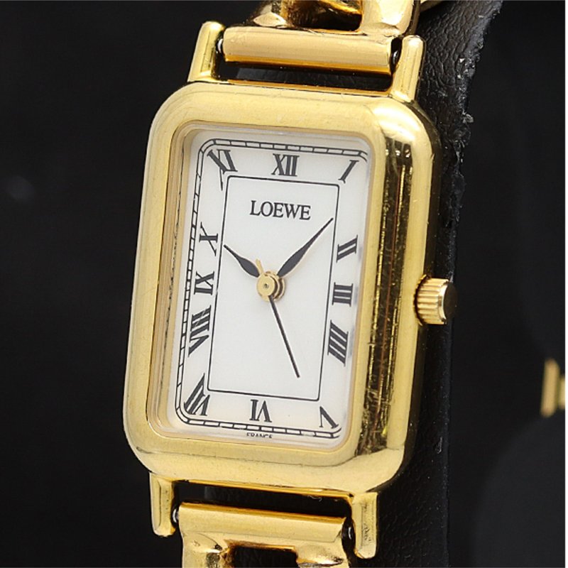 絕版古董錶 Loewe Anagram 中古二手男女裝金屬原木錶帶手錶 腕錶 - 女錶 - 其他金屬 咖啡色
