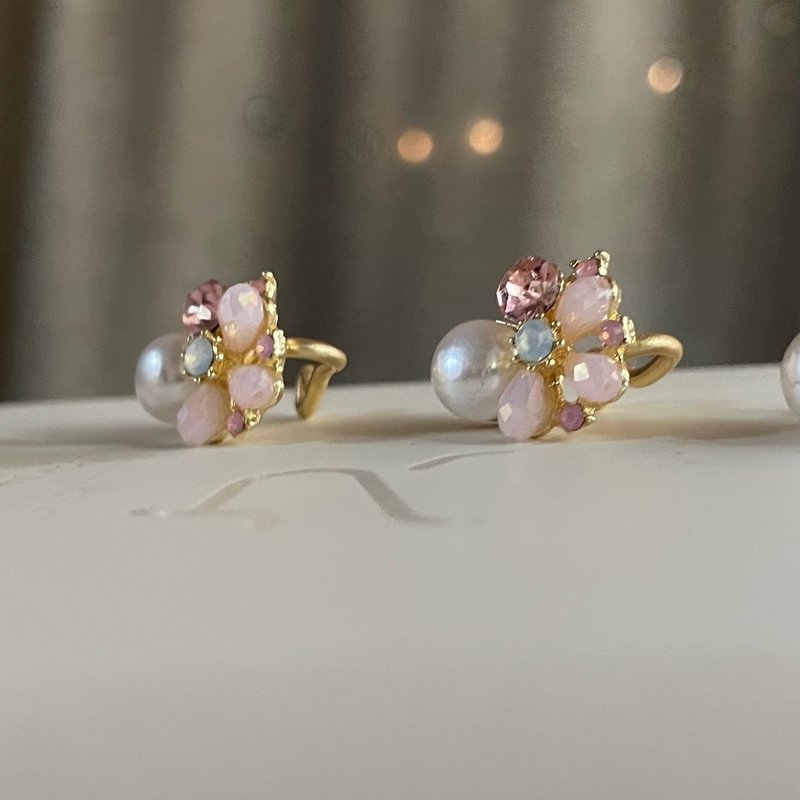 Fengnian gorgeous pearl Clip-On/pink - ต่างหู - โลหะ 