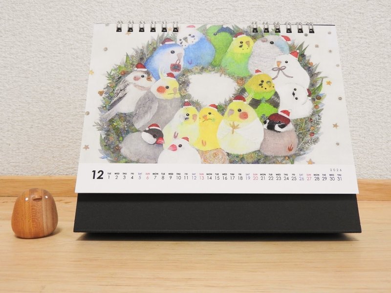 日本仕様のカレンダー  2026年1月始まり鳥さんカレンダー - カレンダー - 紙 ピンク