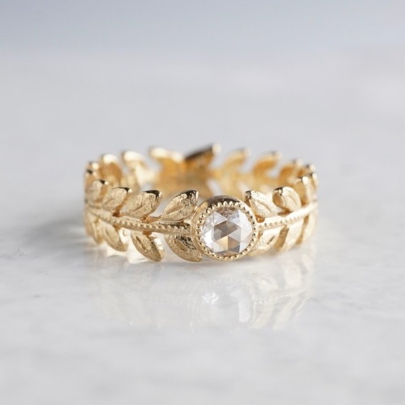 K18 Diamond rose leaf ring [R103K18] - แหวนทั่วไป - โลหะ 