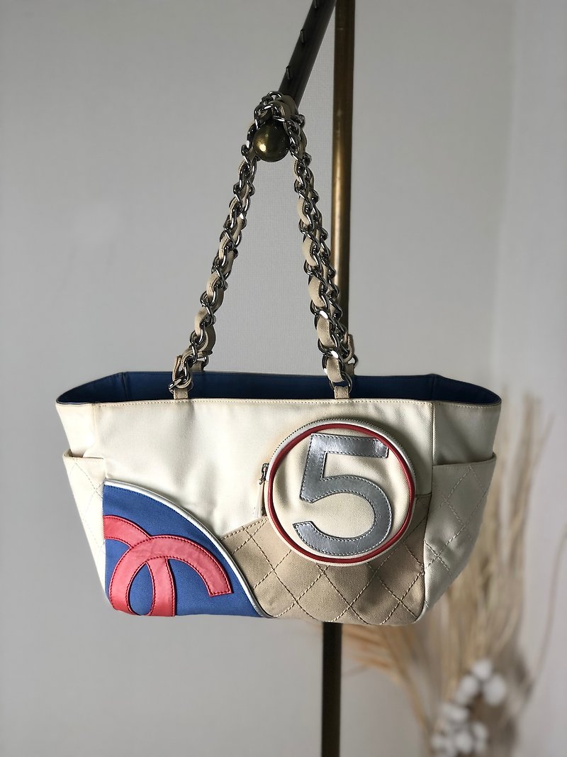[Direct from Japan, branded used bag] CHANEL No.5 leather chain bag, handbag, beige, vintage ndc38h - Handbags & Totes - Genuine Leather Brown