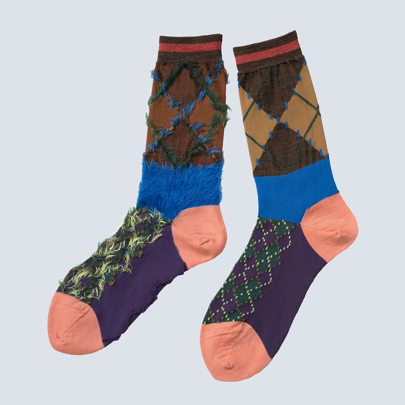 [26-28cm] Kitsune argyle / Brown - Socks - Wool Brown