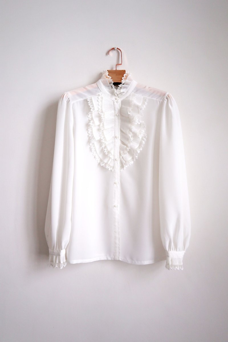 Pumpkin Vintage. Ancient court wind lace chiffon white shirt - Women's Shirts - Polyester White