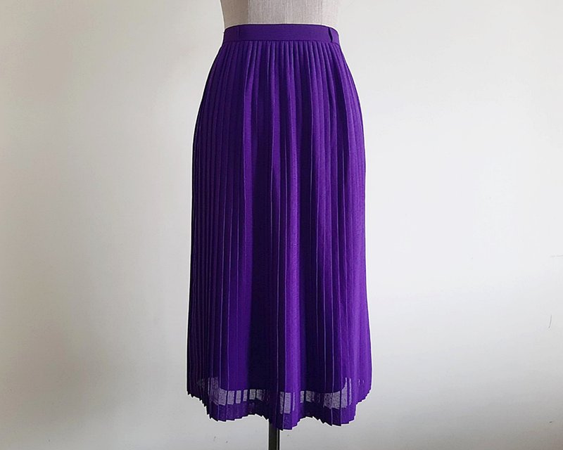 Vintage Purple Pleated Skirt - กระโปรง - เส้นใยสังเคราะห์ สีม่วง