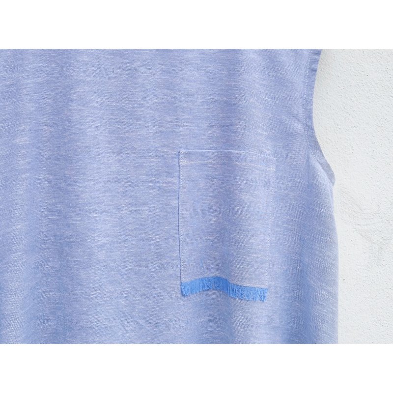 Cotton | Blue Sleeveless Top - 女上衣/長袖上衣 - 棉．麻 藍色